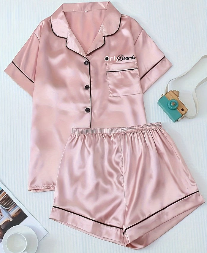 Only Beards Satin Pyjama Set – Pink (Ladies)